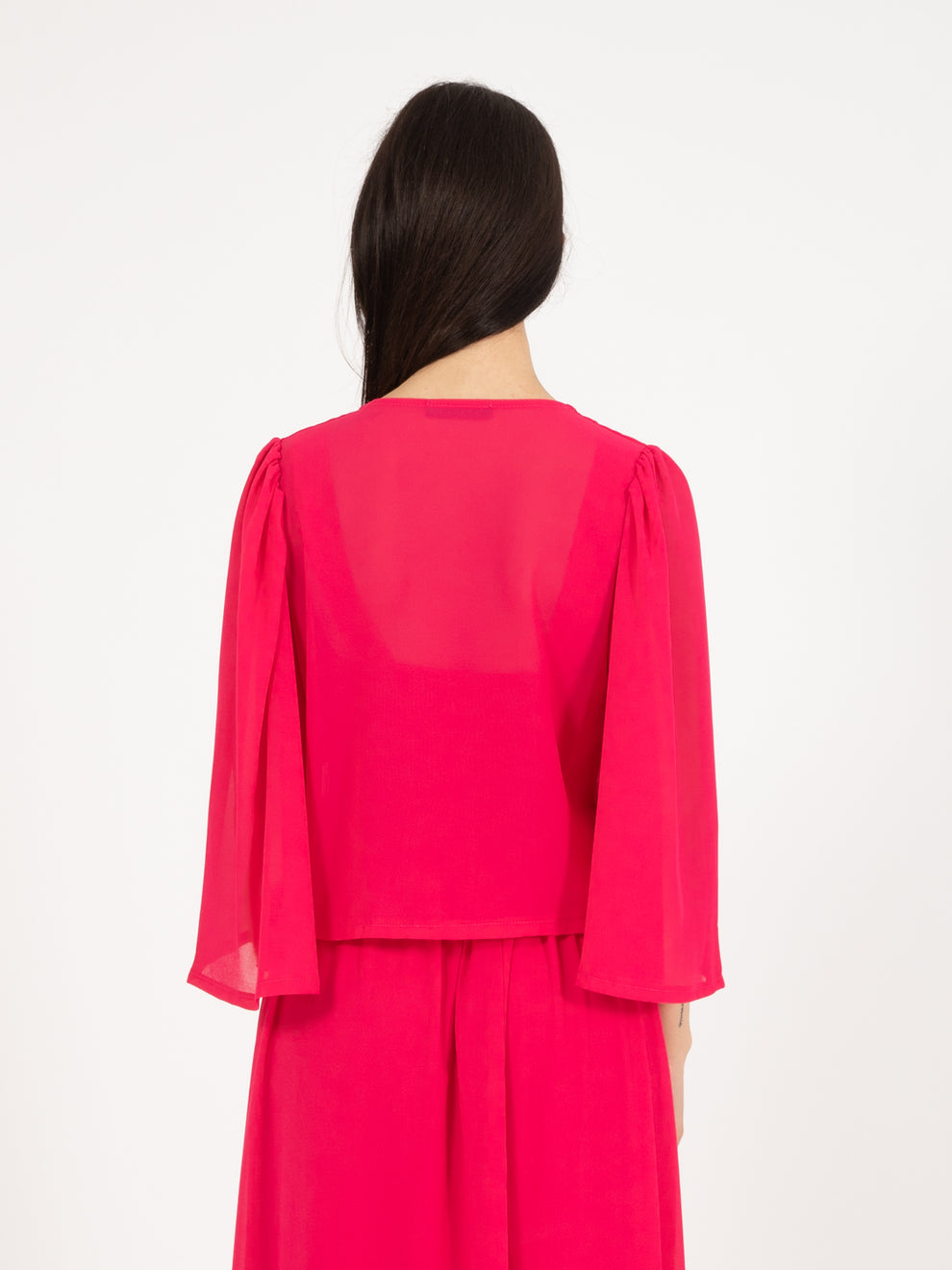 Fuchsia shrug blouse with rhinestone button