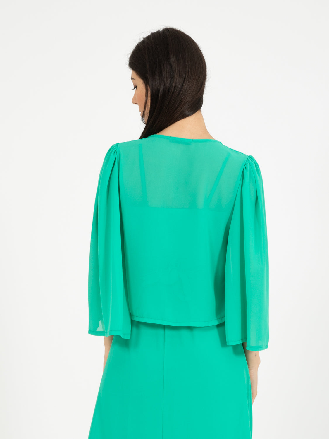 Camicetta coprispalle verde con bottone strass