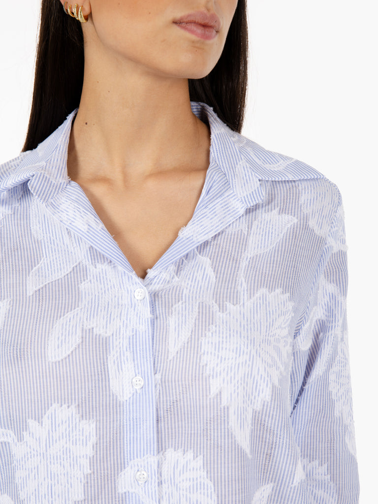 STIMM - Camicia a righe con stampe azzurro / bianco