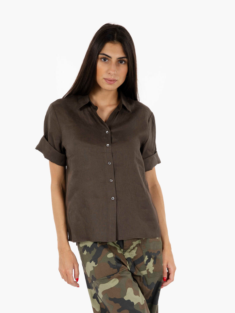 STIMM - Camicia a scatola in lino moro