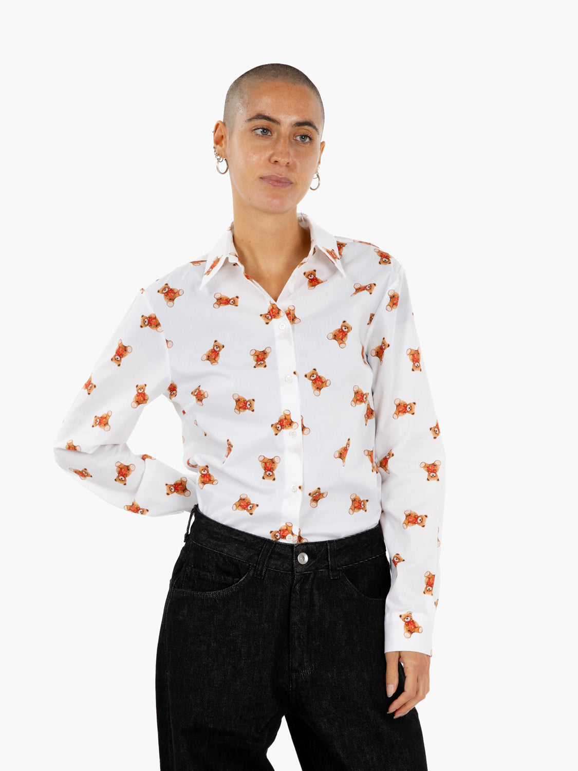 Camicia con fantasia orsetti bianca