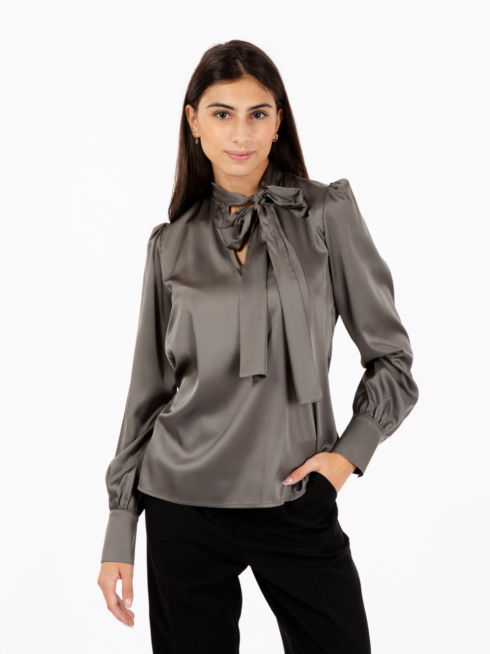Camicia con fiocco piombo