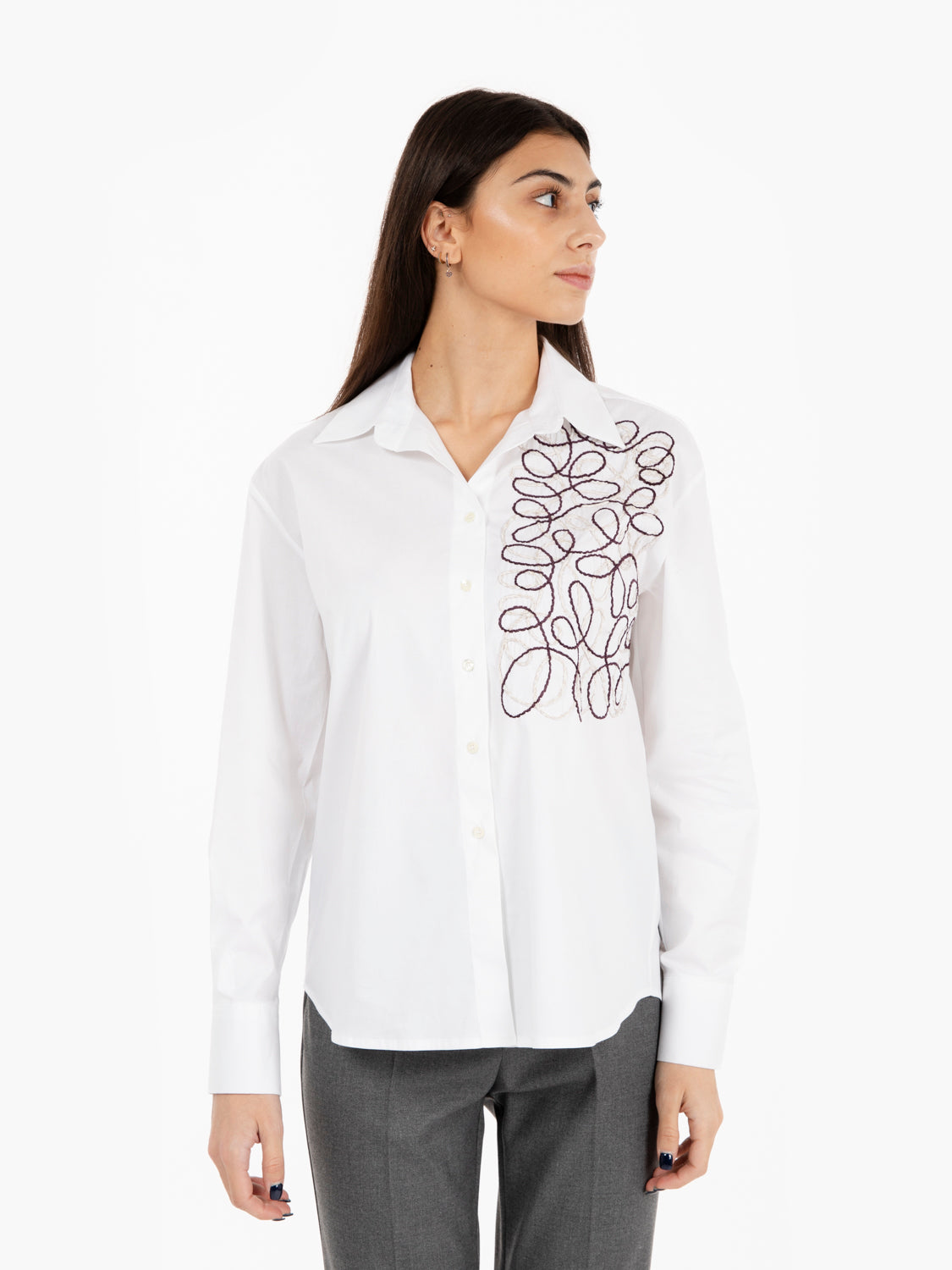 Camicia con ricami bianca / bordeaux