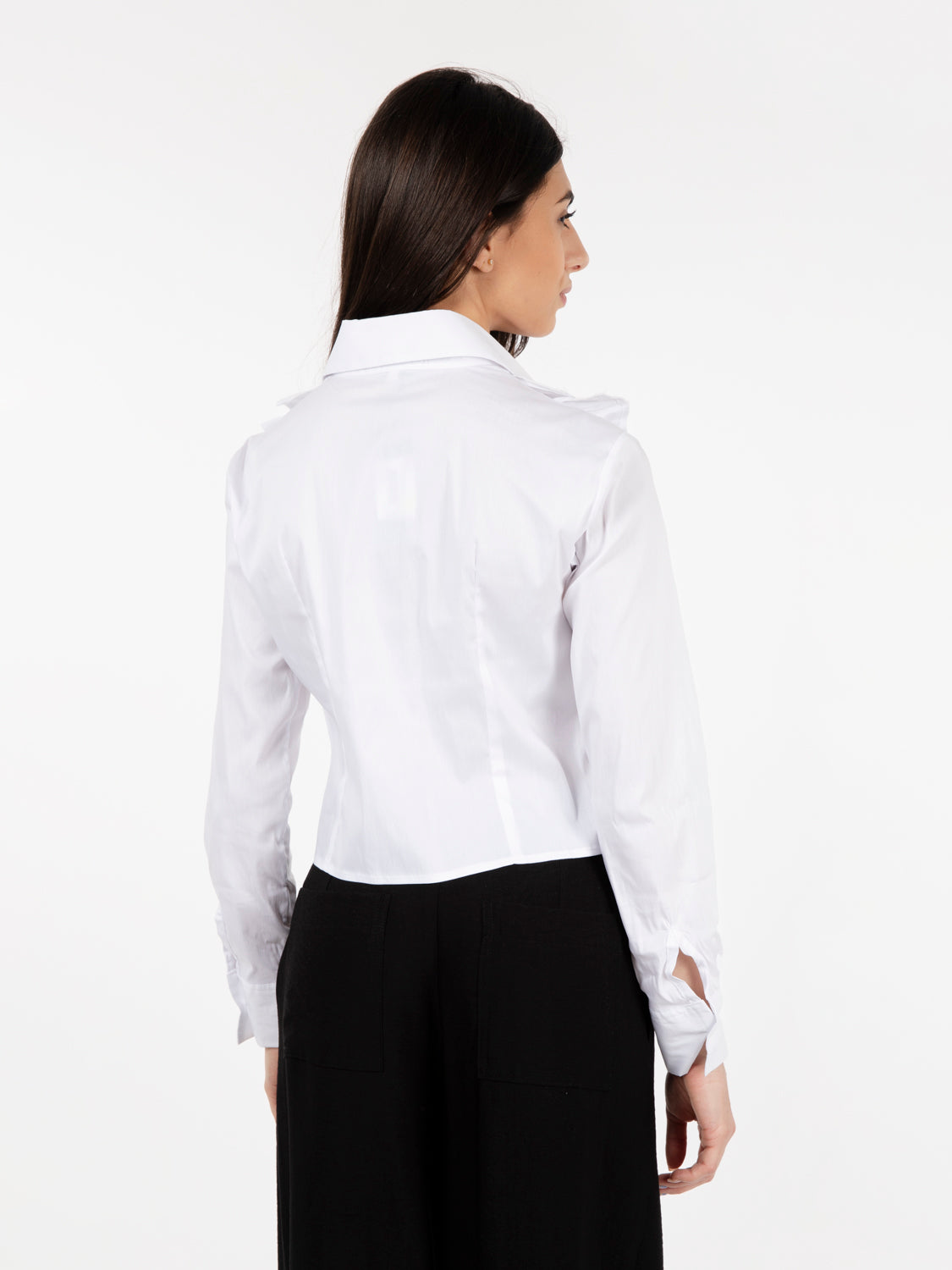 White ruffle shirt