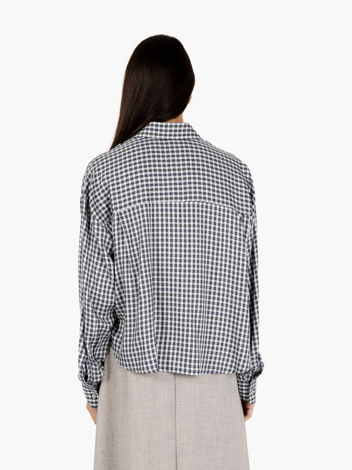 Green/blue crop check shirt