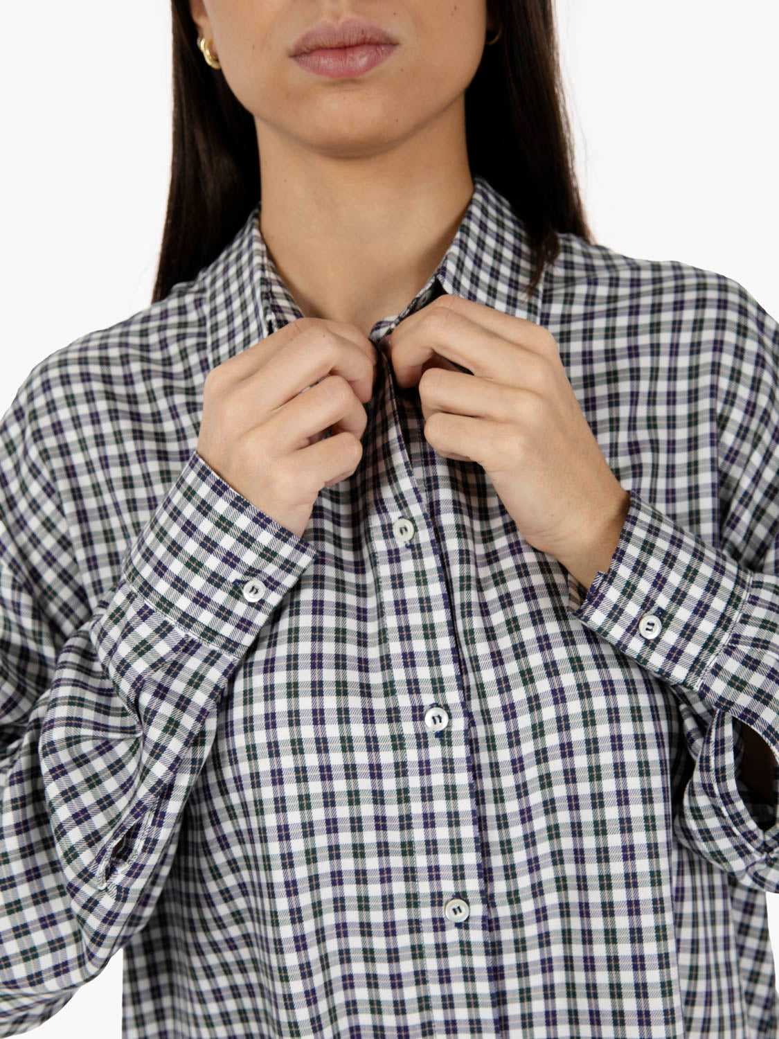 Green/blue crop check shirt