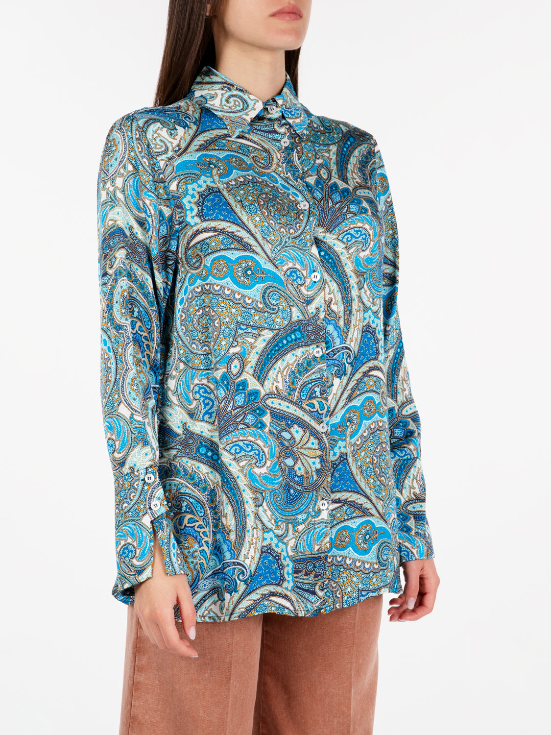Camicia fantasia damascata blu