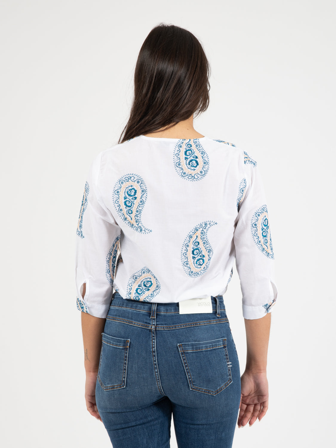 Camicia Imola con ricami bianca