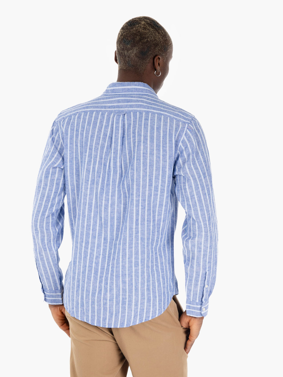 Camicia in lino a righe indaco / white