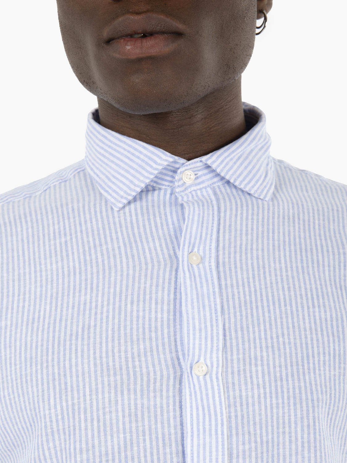 Camicia in lino a righe light blue / white