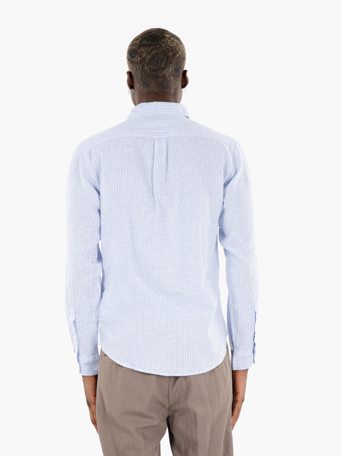 Camicia in lino a righe light blue / white
