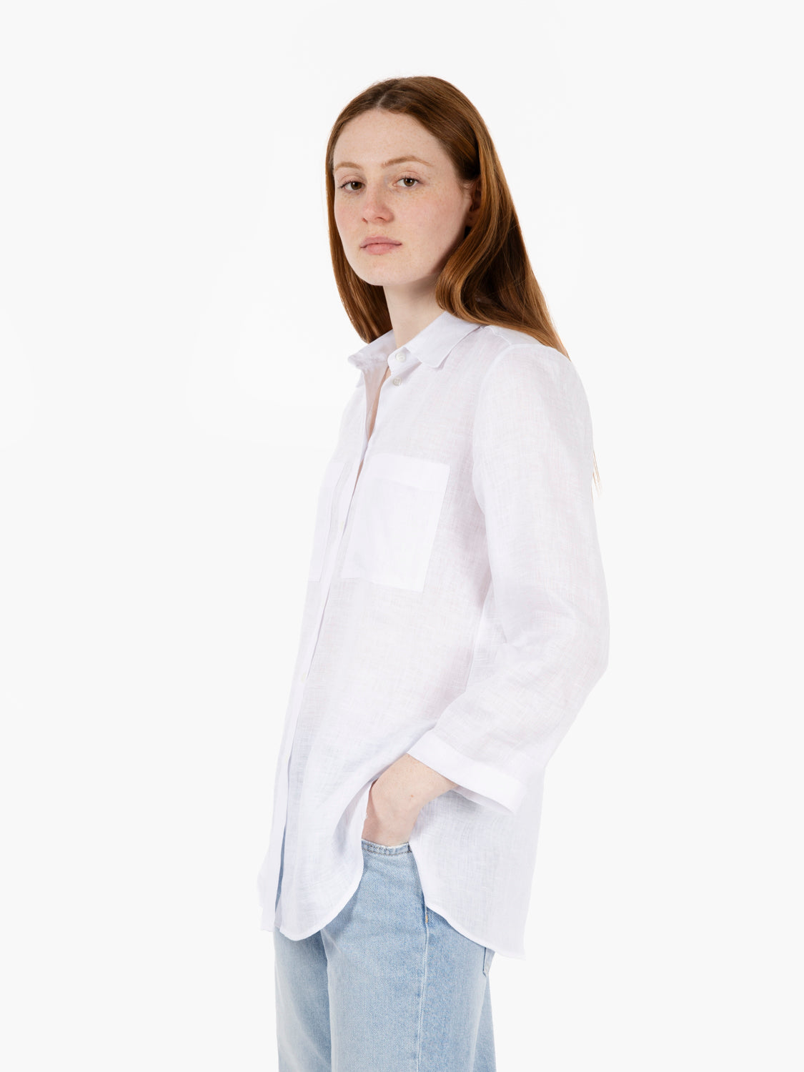 Camicia in lino con tasche bianca