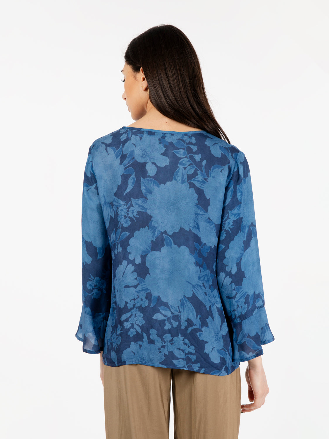 Camicia in viscosa fantasia fiori blu