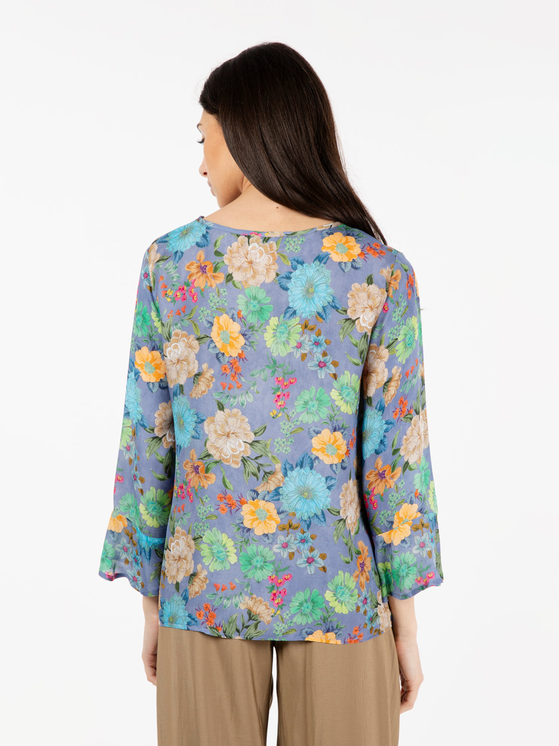 Camicia in viscosa fantasia fiori multicolor