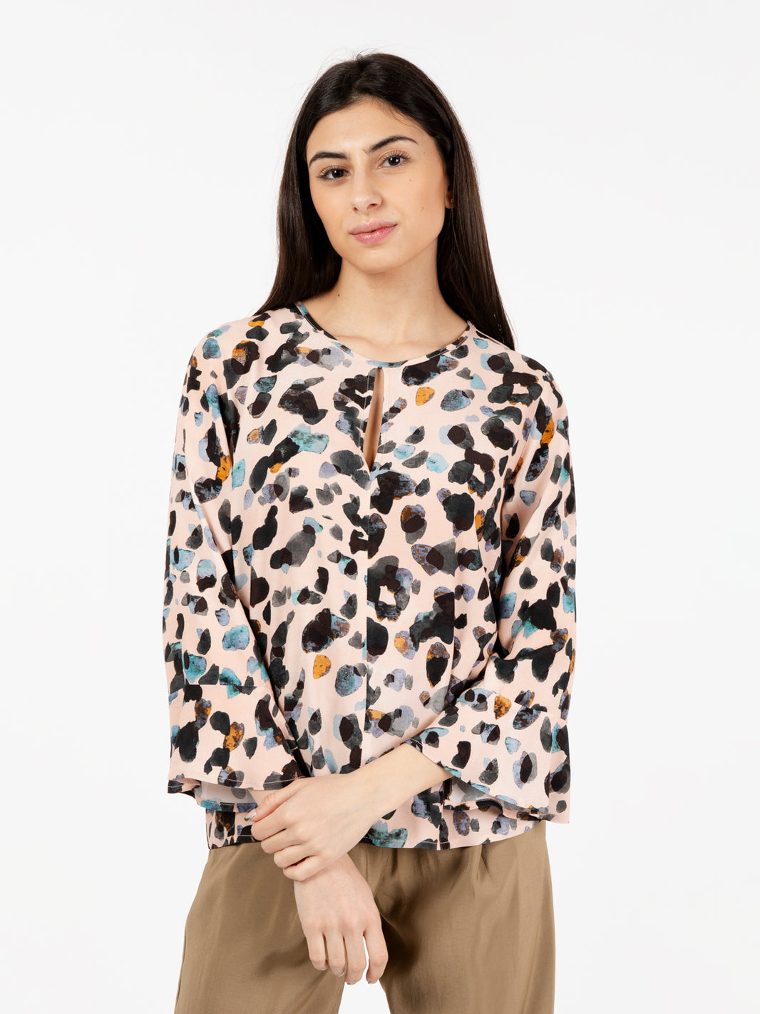 Pink spotted pattern viscose shirt