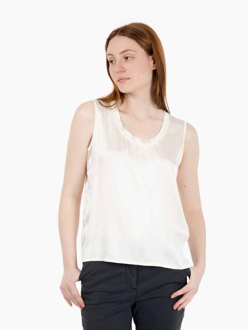 Irina Sleeveless Champagne Satin Blouse