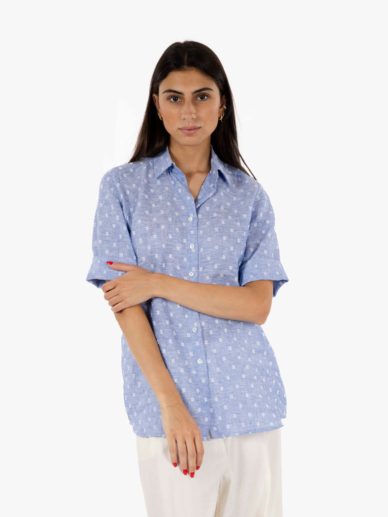 STIMM - Camicia manica corta operata azzurra
