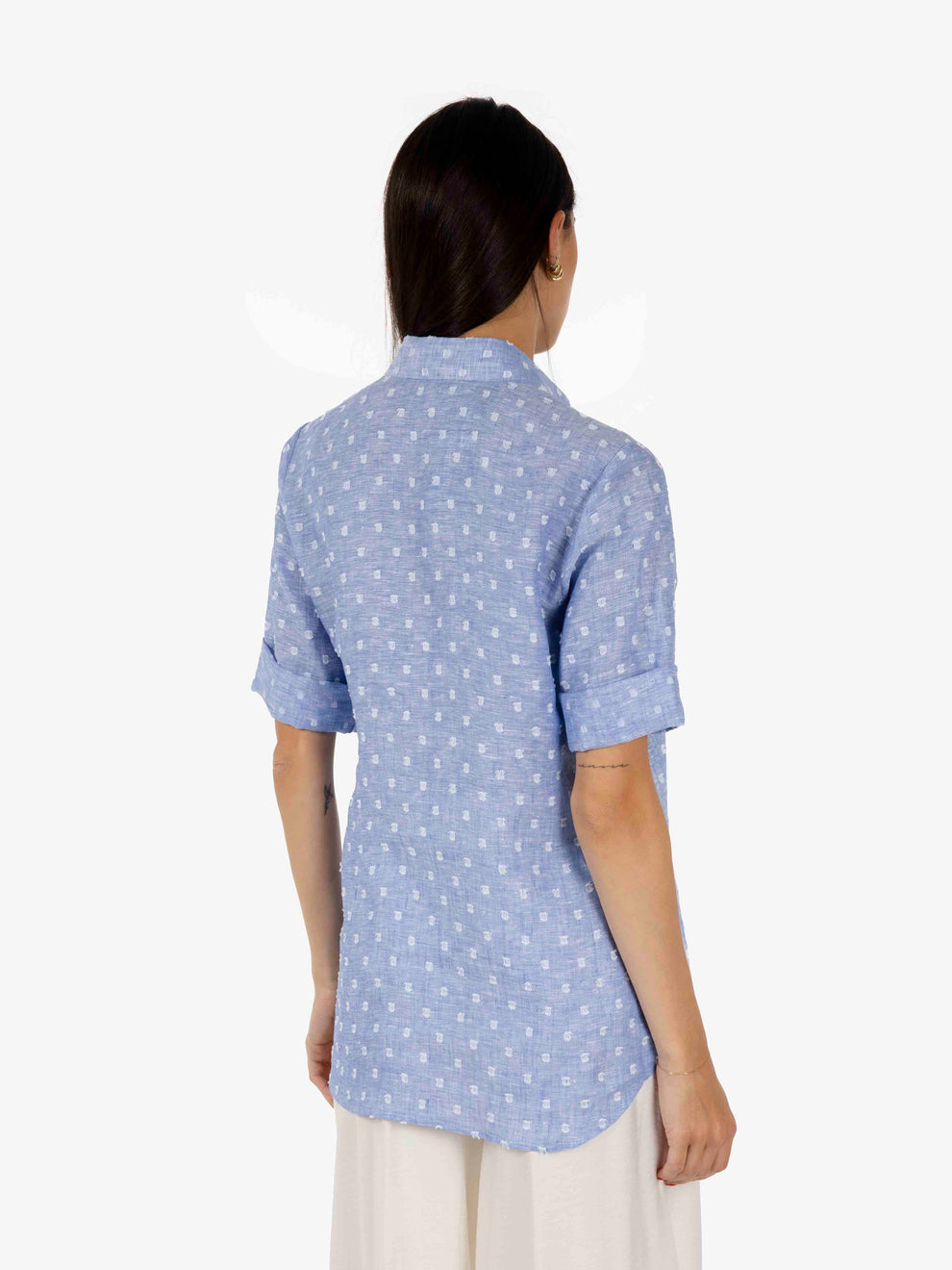 Camicia manica corta operata azzurra