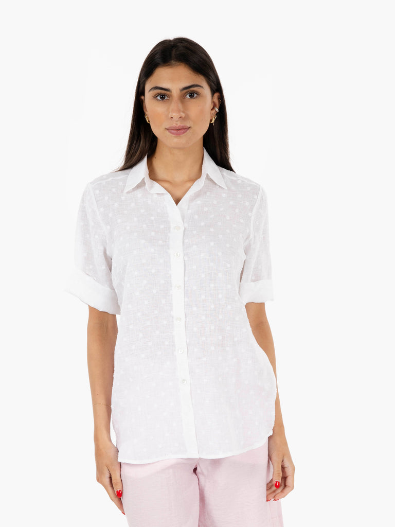 STIMM - Camicia manica corta operata bianca