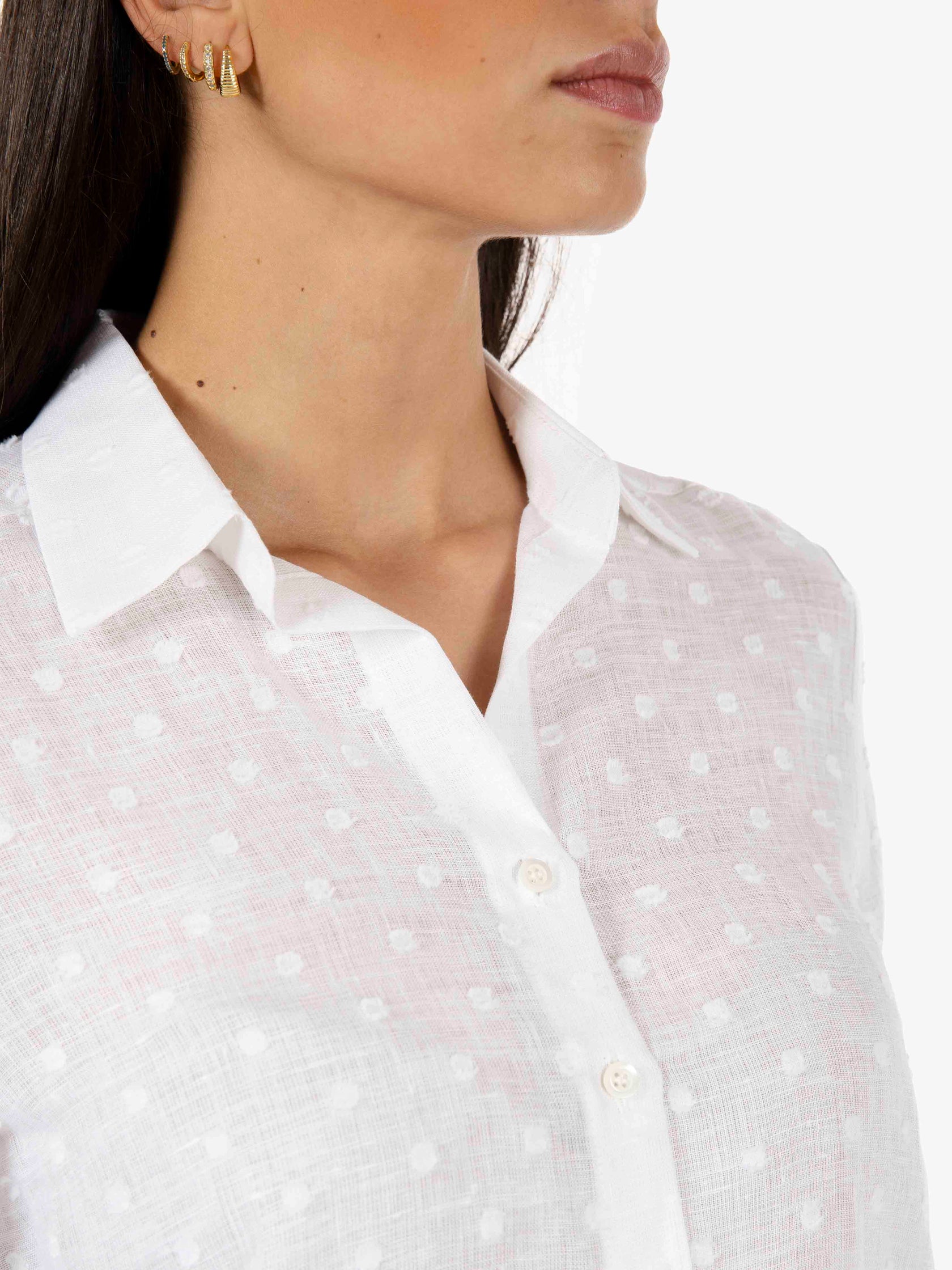 Camicia manica corta operata bianca