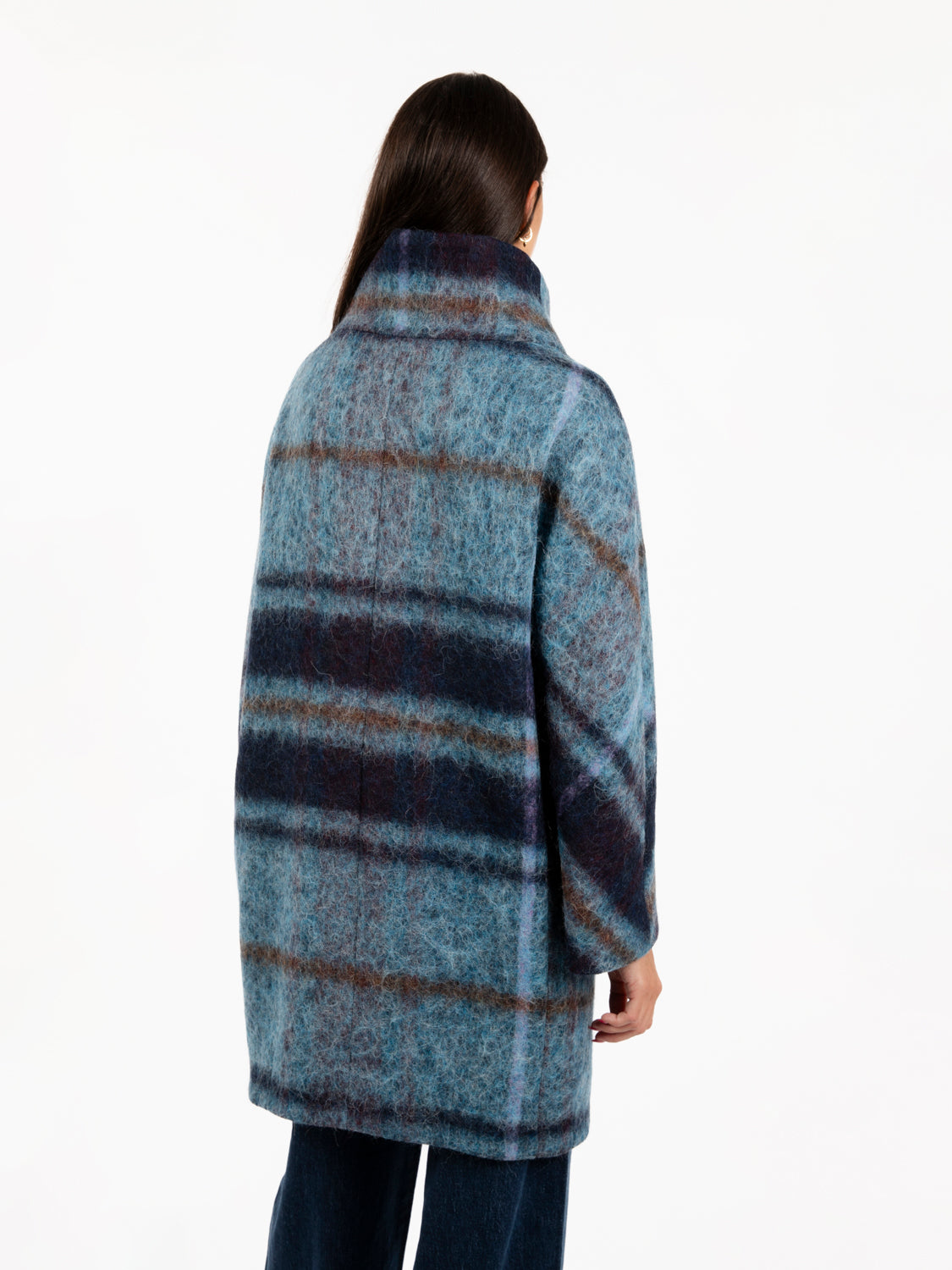 Cappotto a ovetto fantasia check azzurro