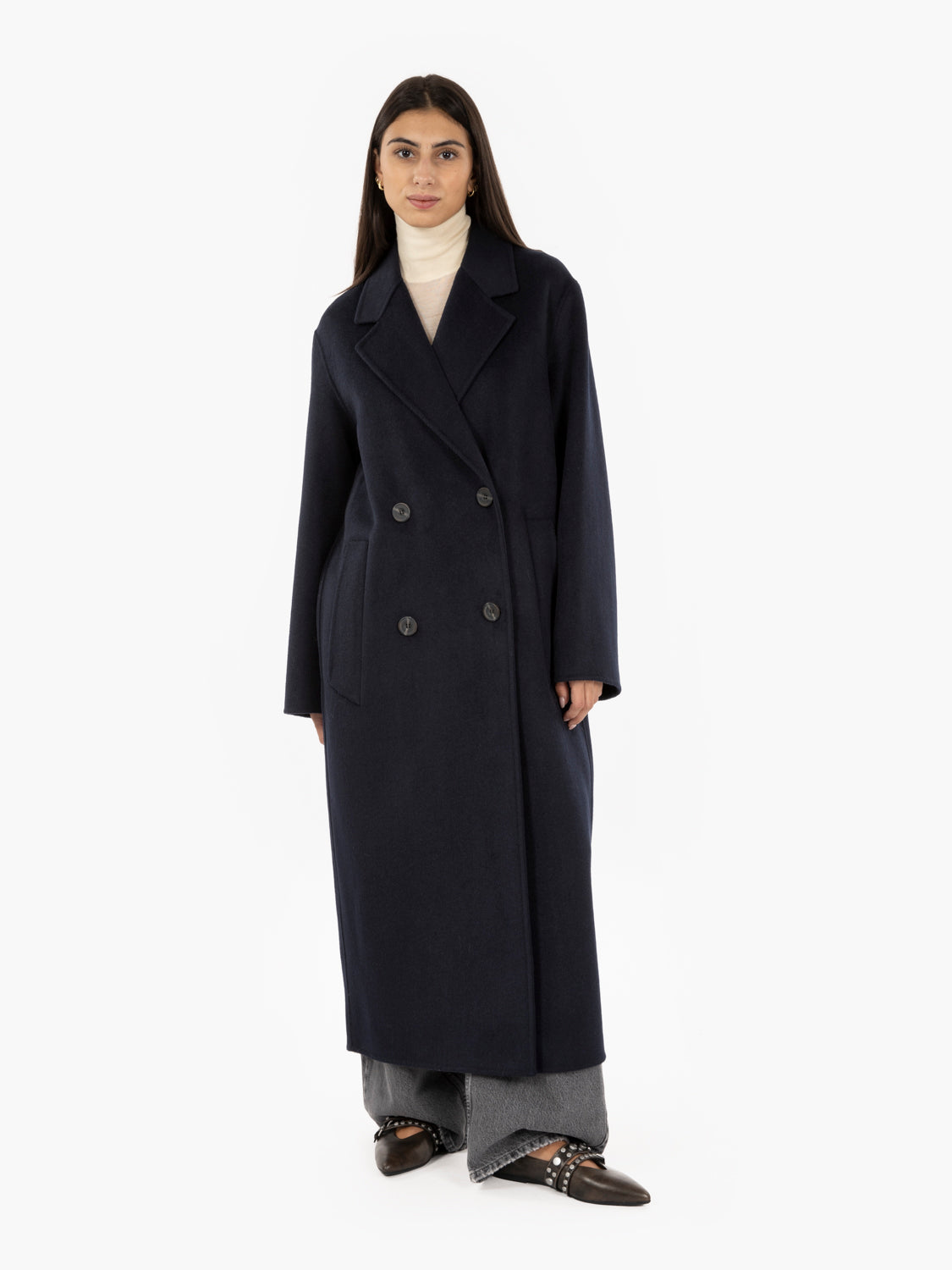 Diane double-breasted coat in blue