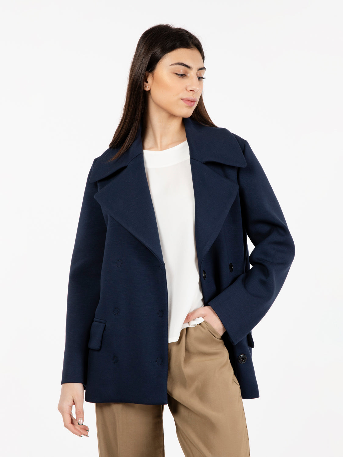 Cappotto in maglia doppiopetto blu