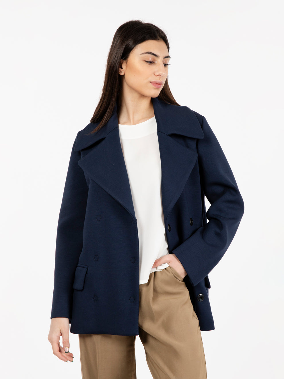Cappotto in maglia doppiopetto blu