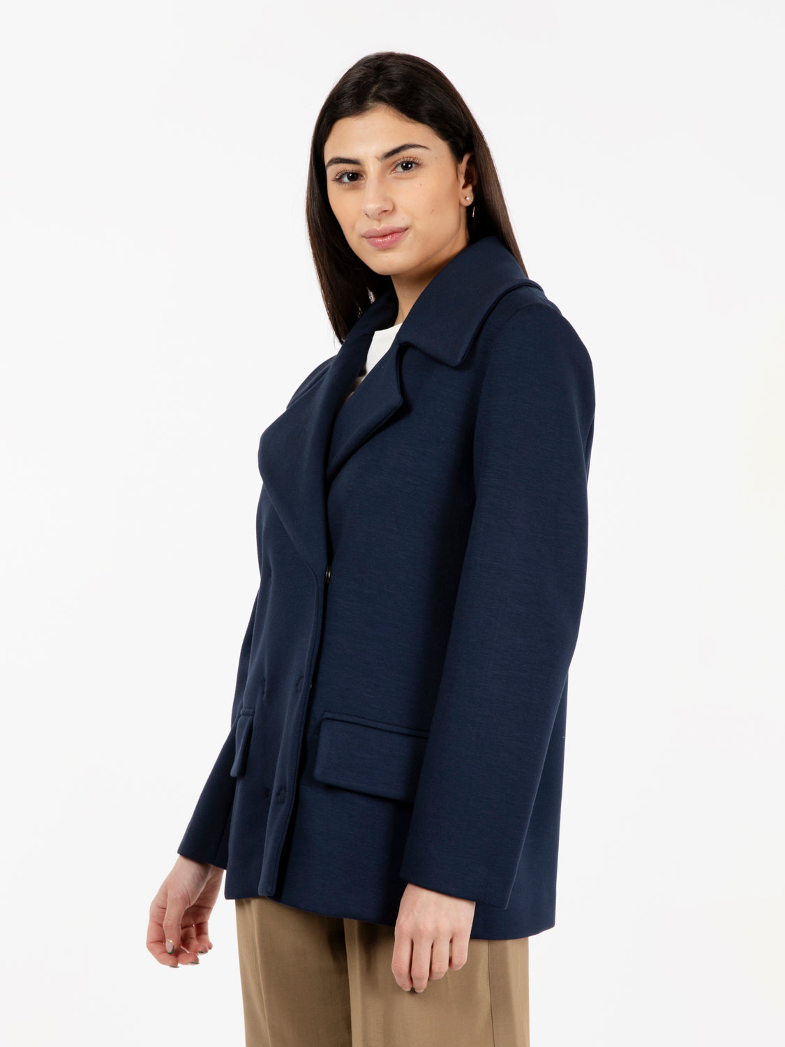 Cappotto in maglia doppiopetto blu