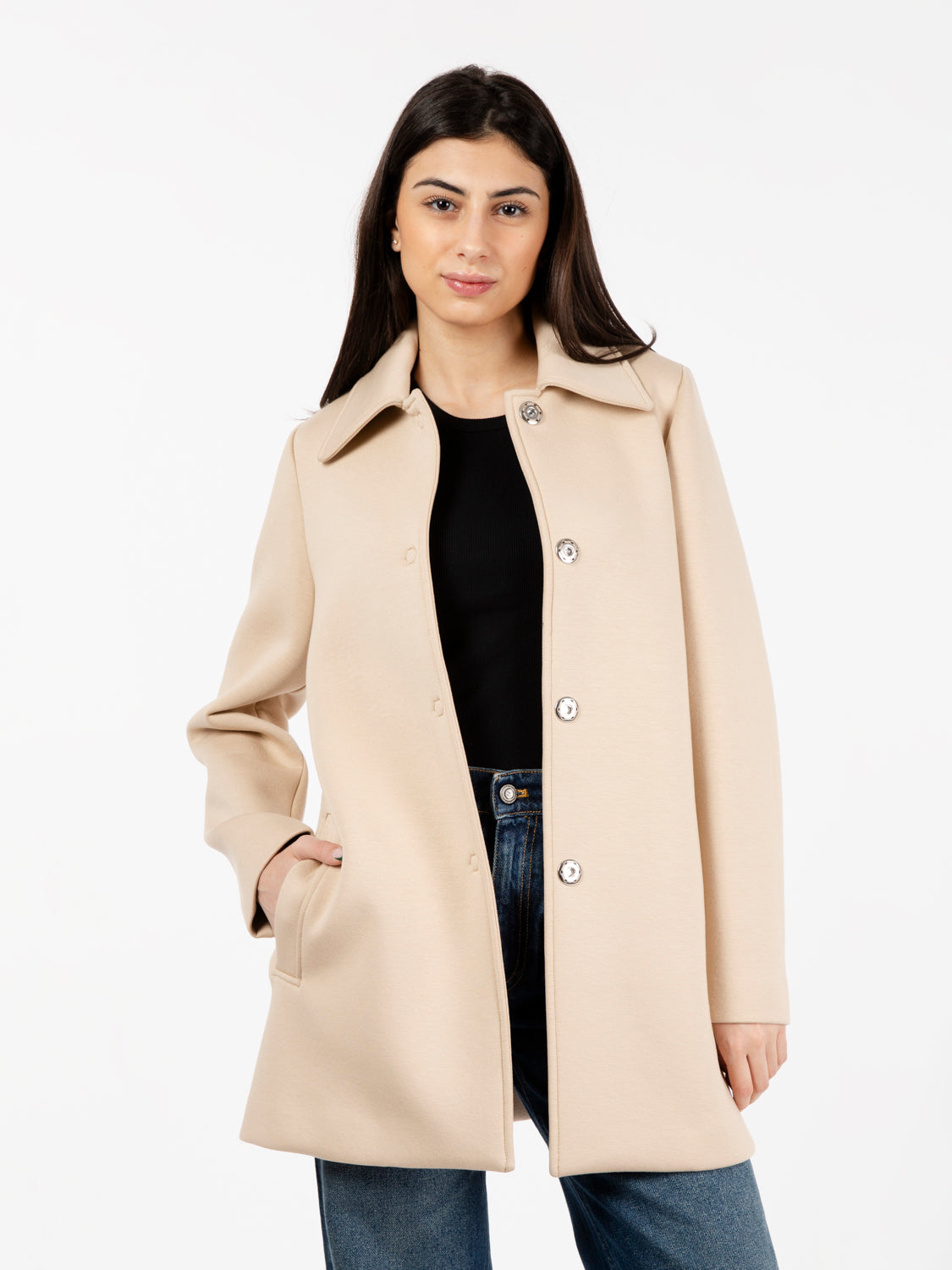 Cappotto in neoprene beige