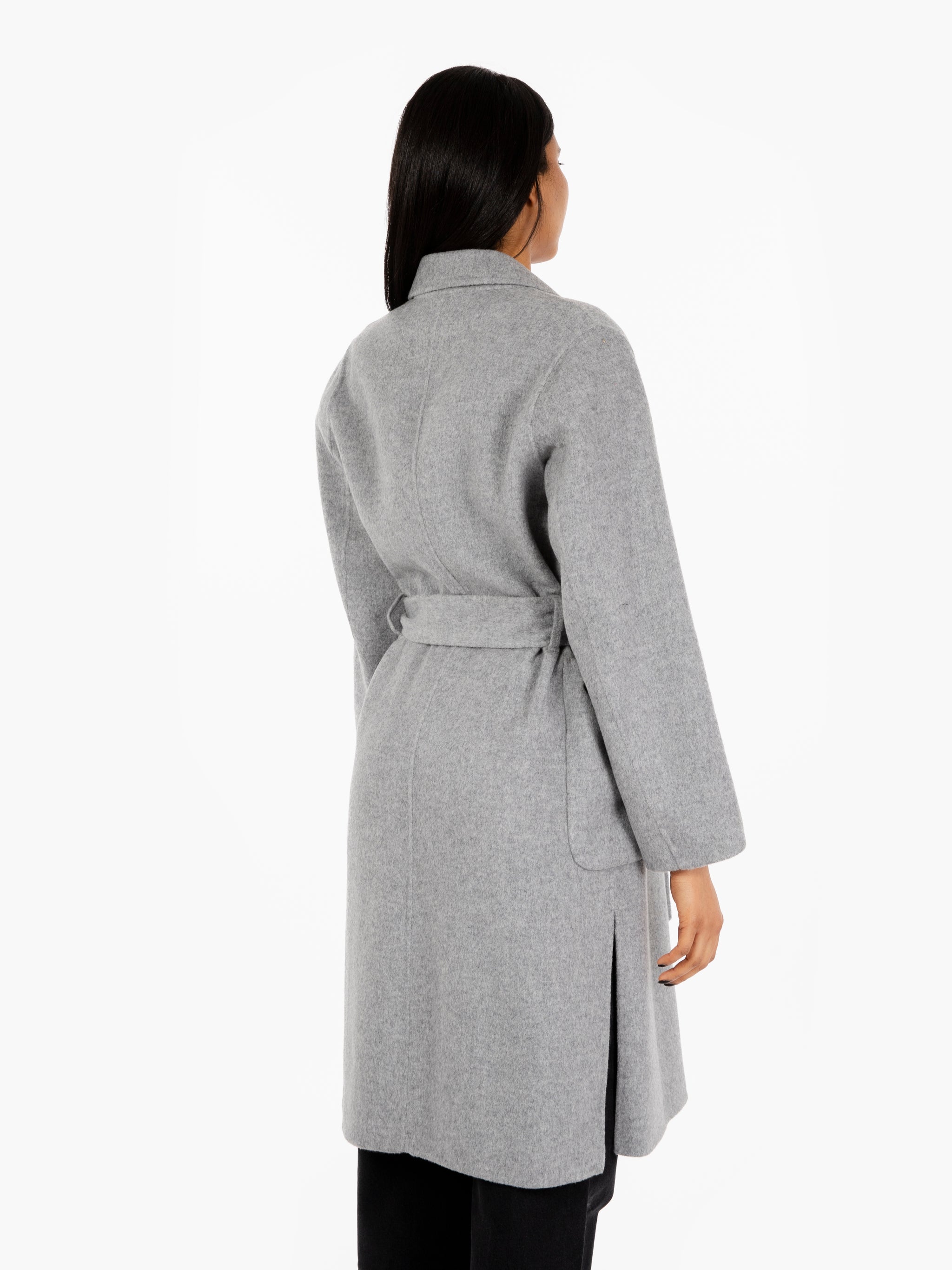 Cappotto lungo con cintura grigio