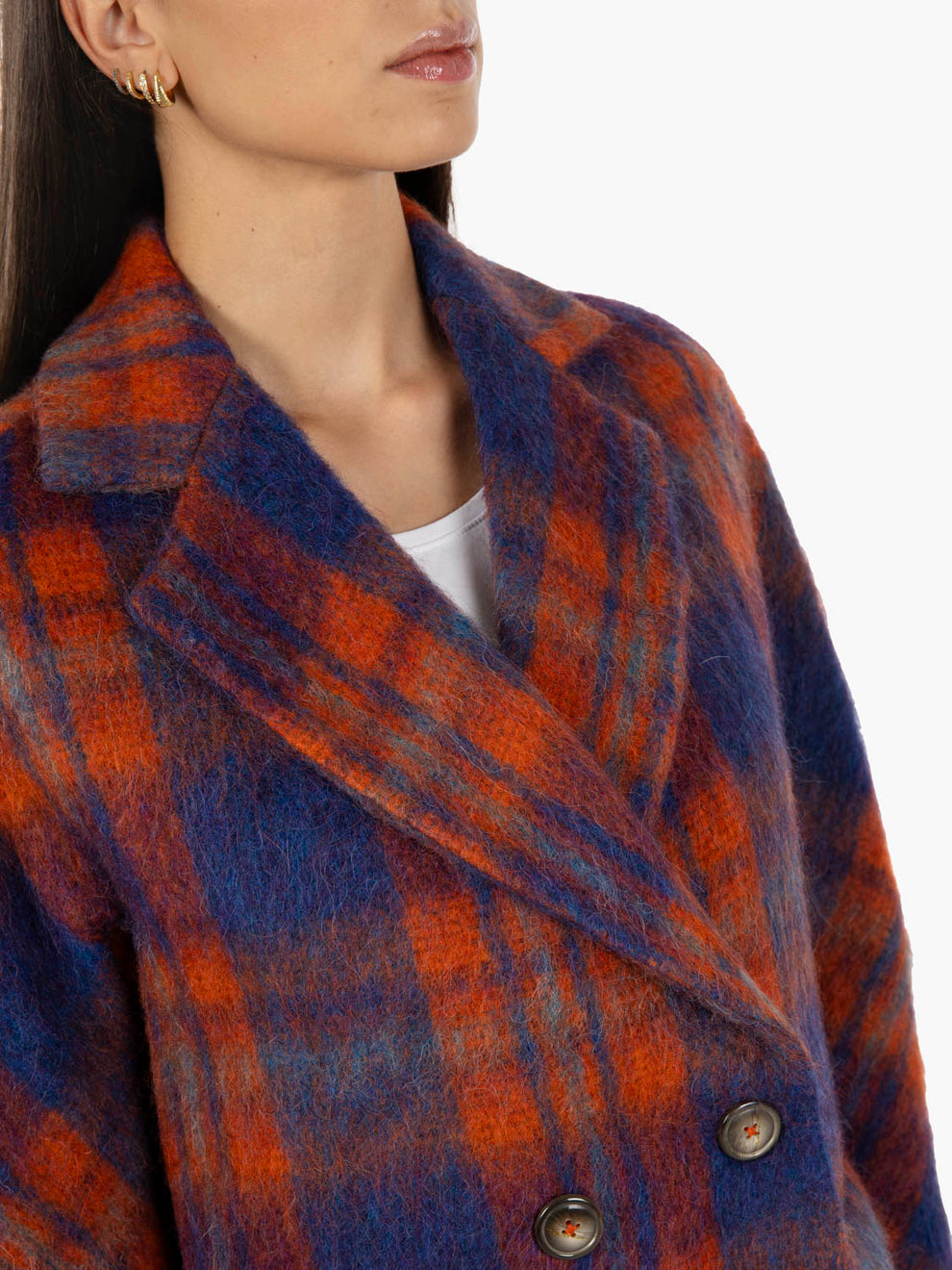 Maya Ludovica plaid coat in orange/blue