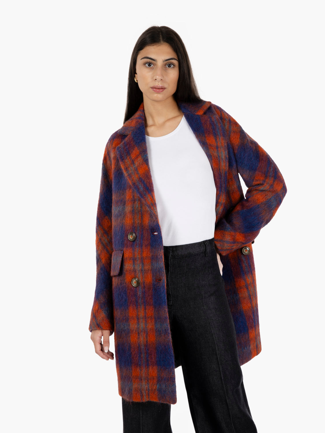 Cappotto Maya Ludovica plaid arancio / blu