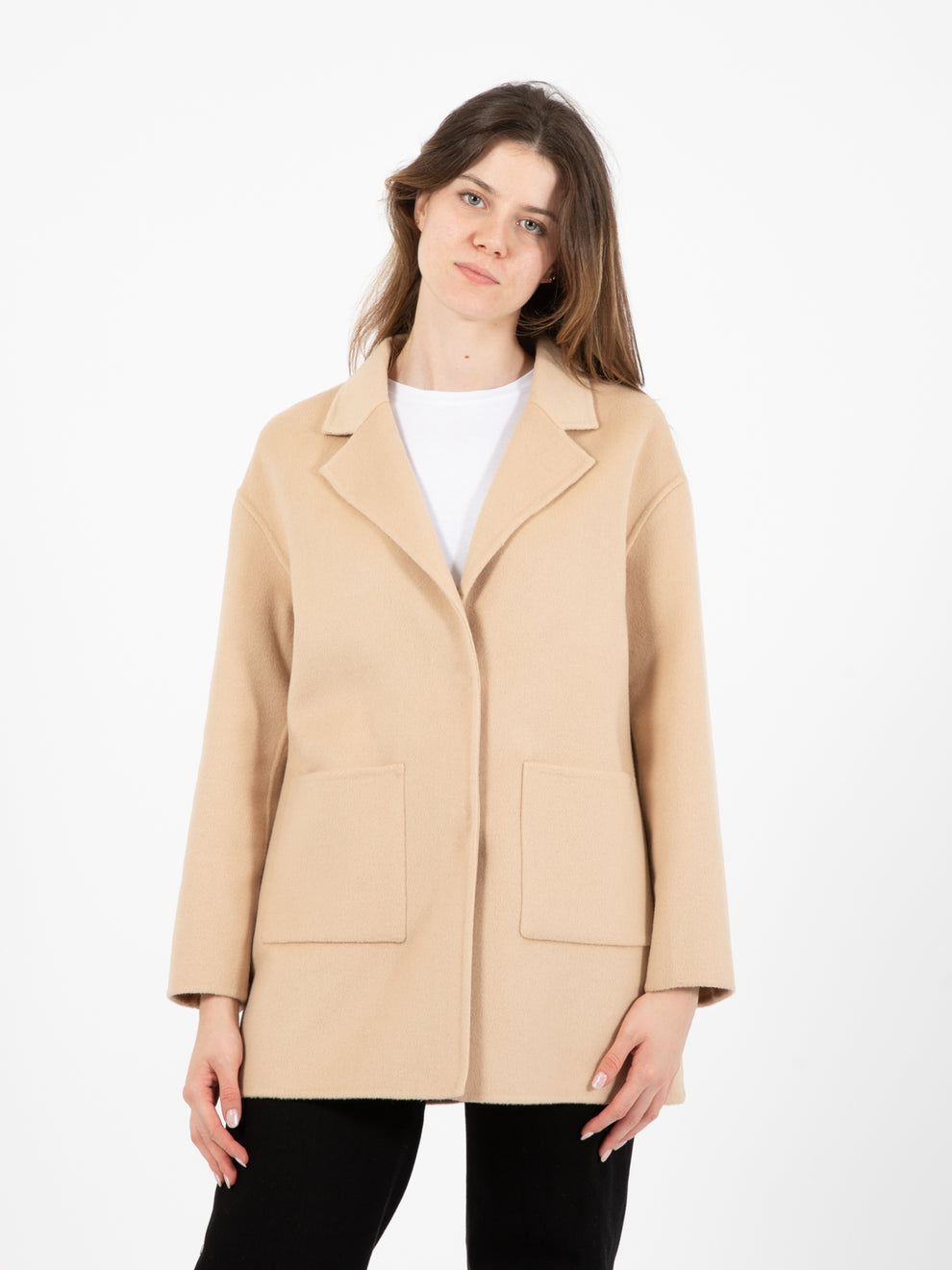 Scarlett Single Breasted Coat in Beige Wool