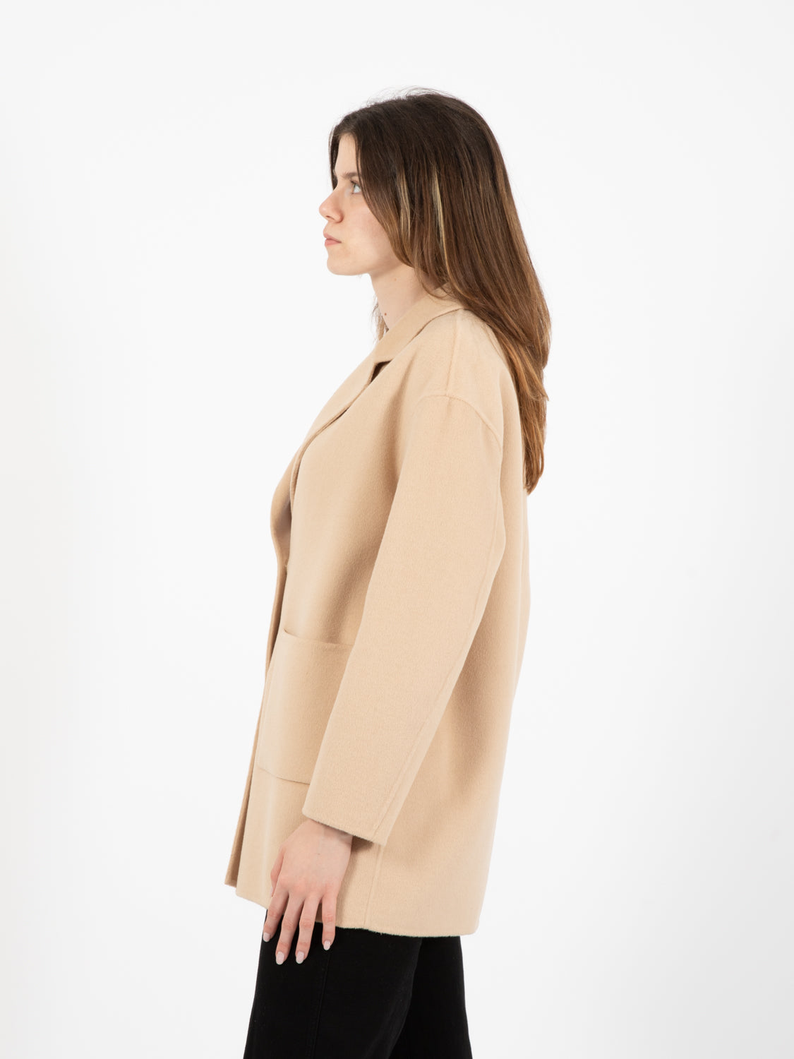 Scarlett Single Breasted Coat in Beige Wool