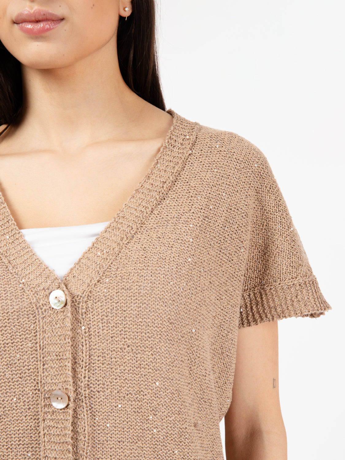 Beige short sleeve cardigan