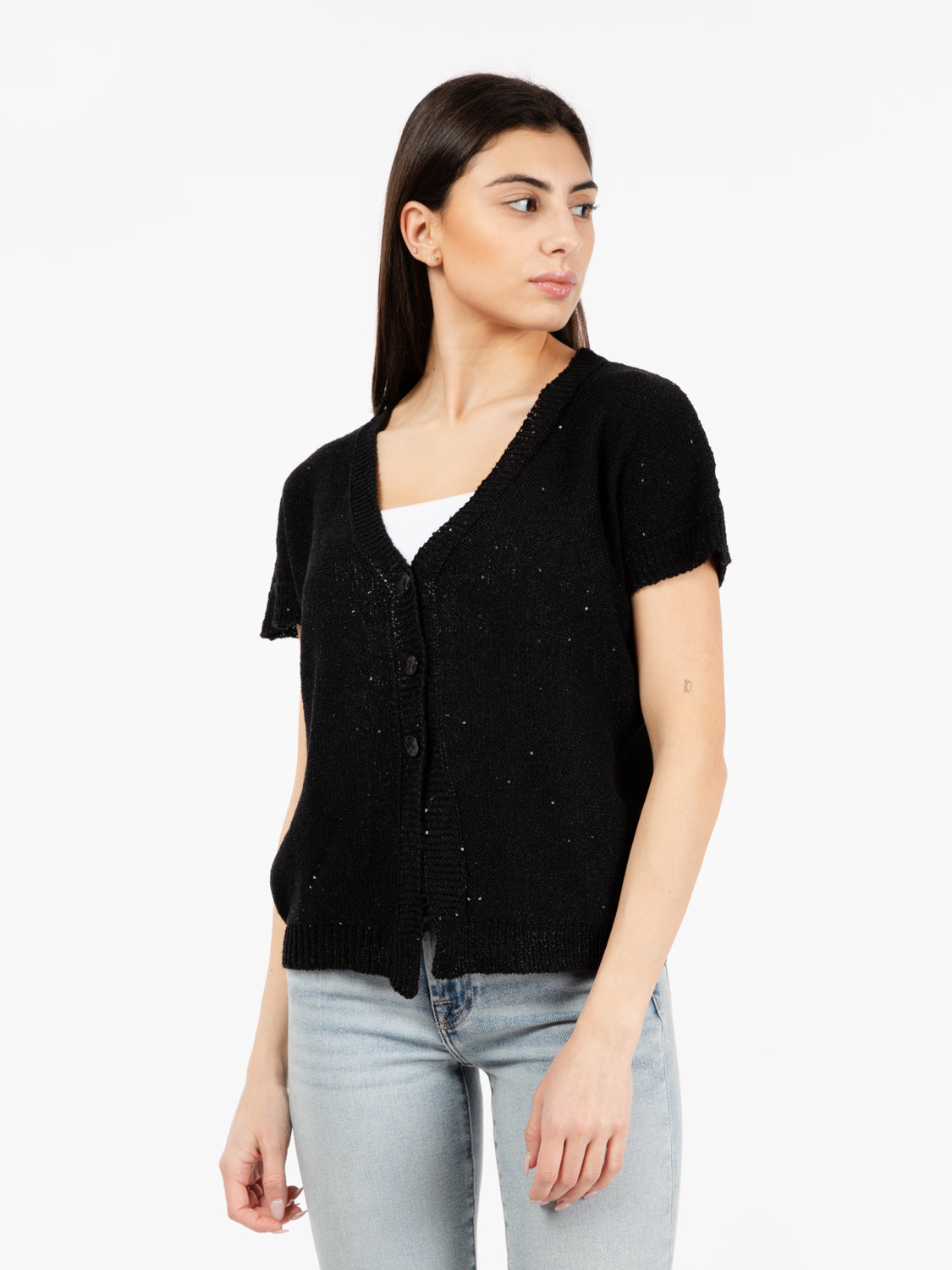 Black short sleeve cardigan