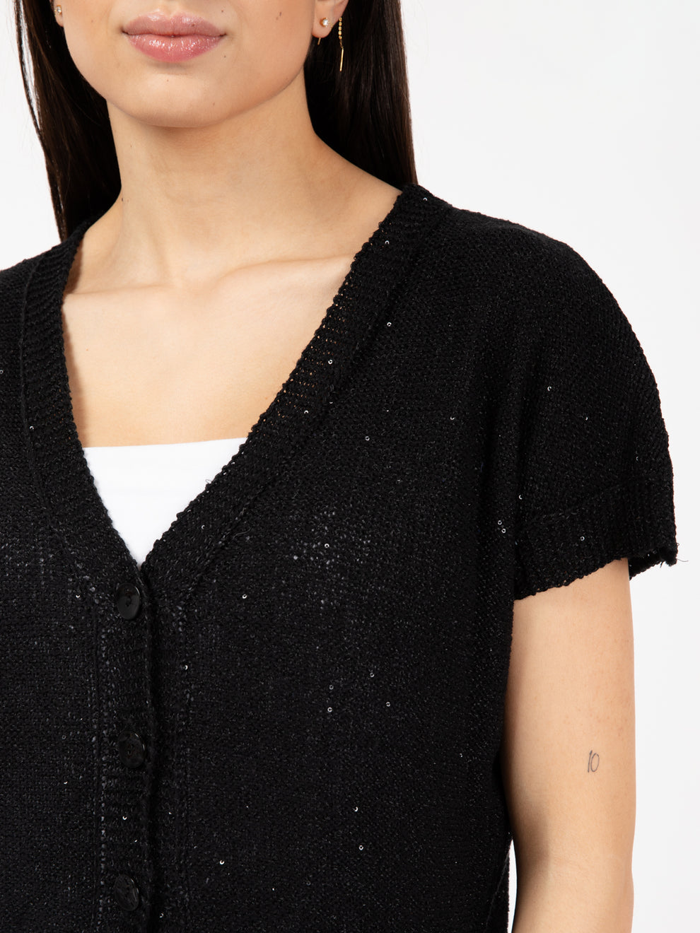 Black short sleeve cardigan