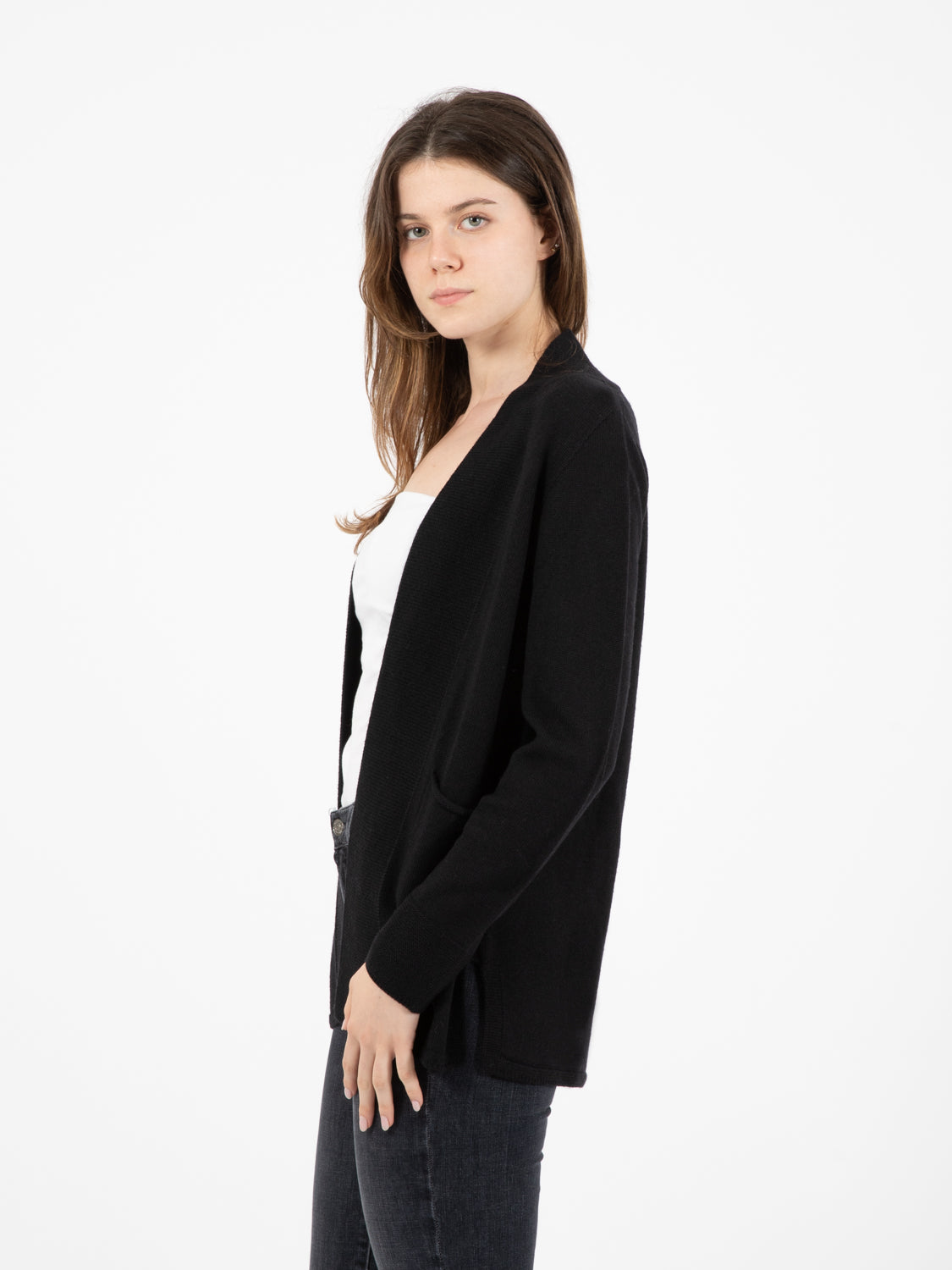 Black wool open cardigan