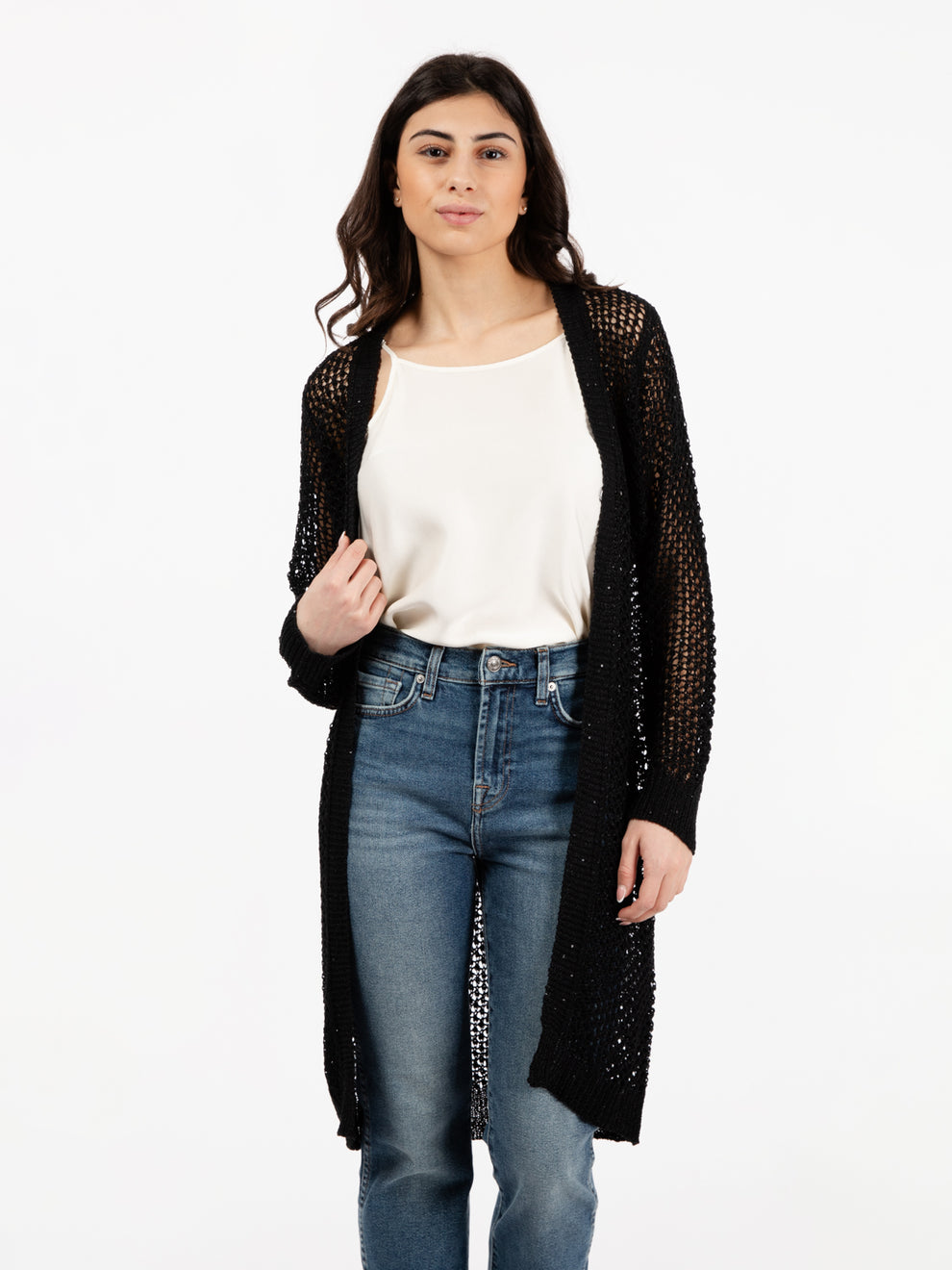 Black Knitted Open Cardigan