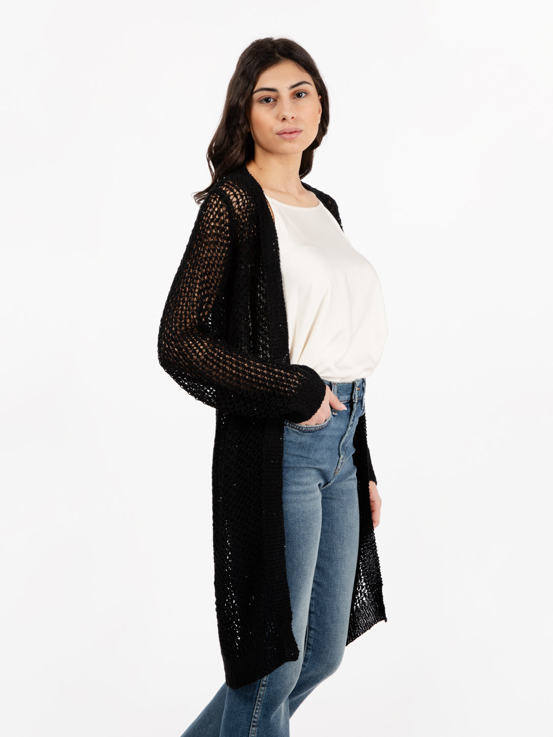Black Knitted Open Cardigan