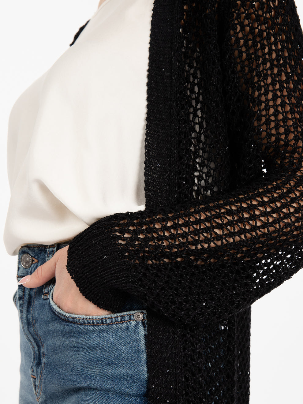 Black Knitted Open Cardigan
