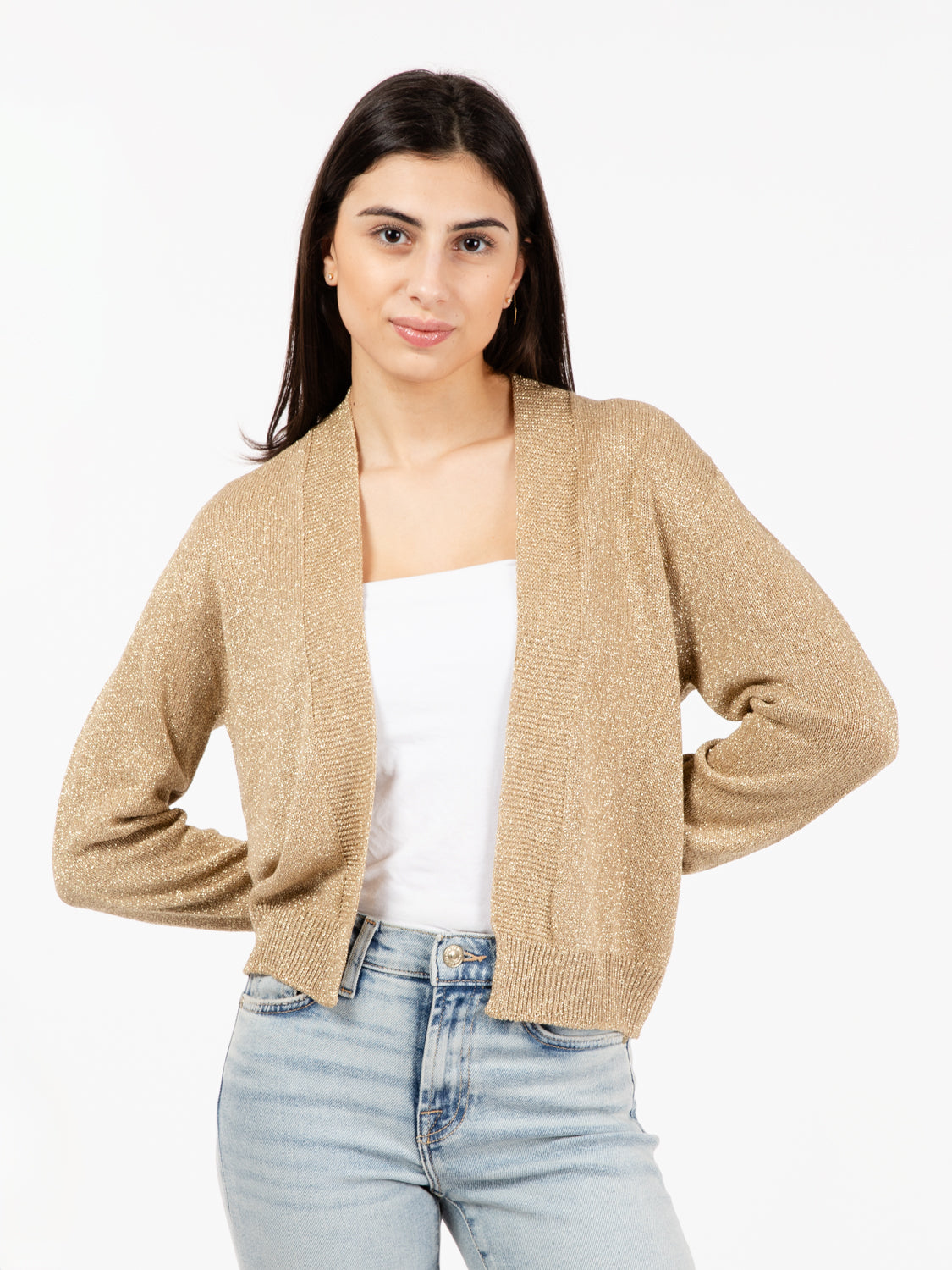 Gold lurex open cardigan