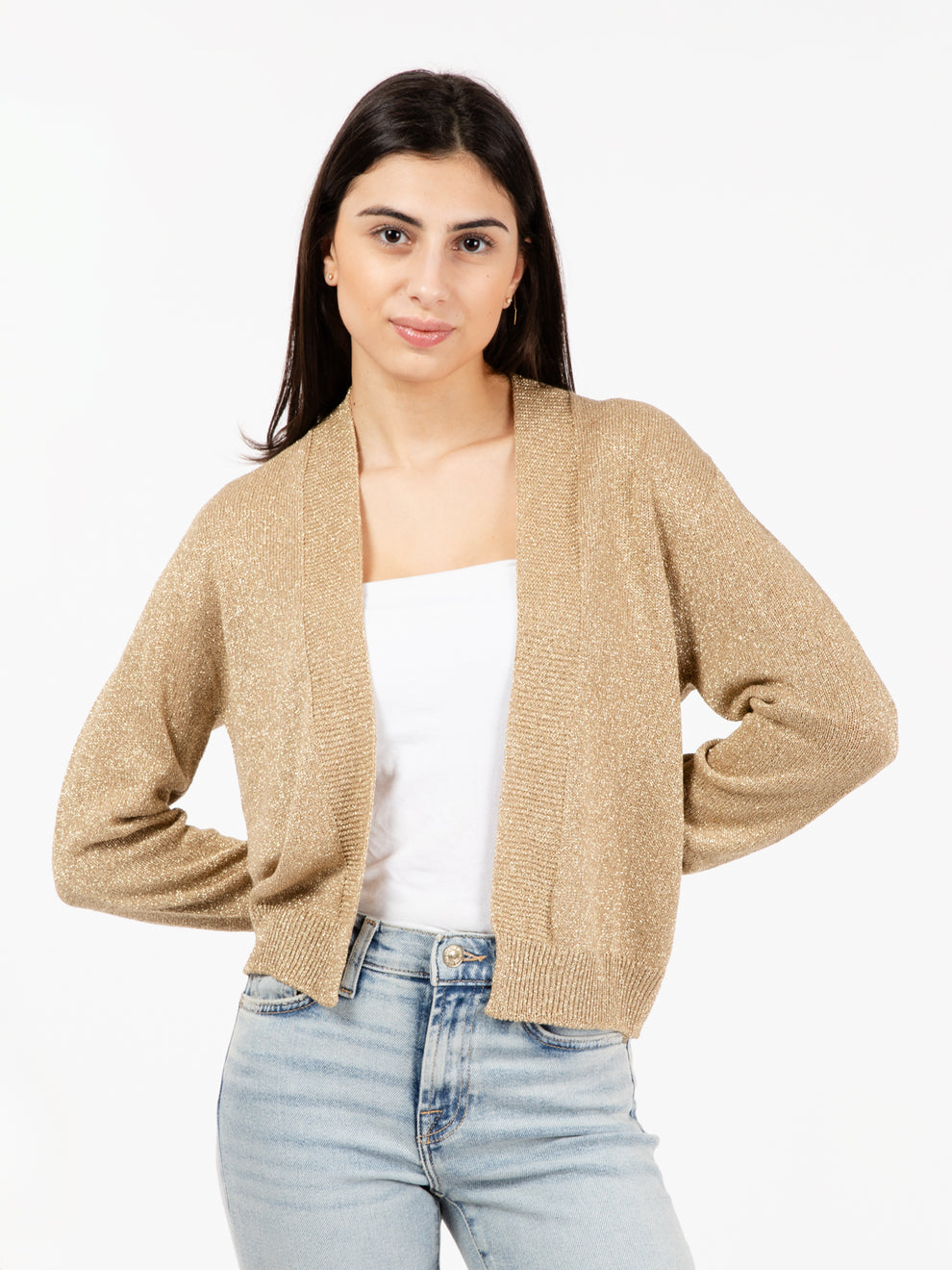 Gold lurex open cardigan