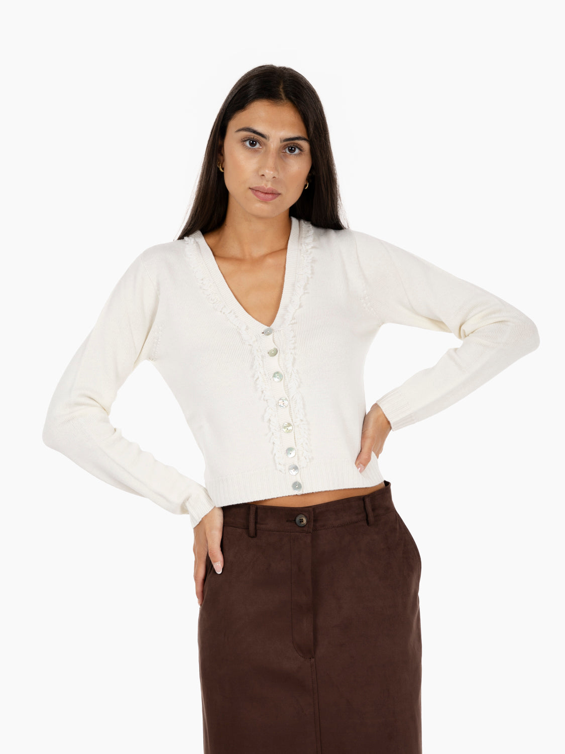 Ecru fringed cardigan