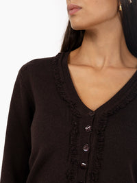 Dark brown fringed cardigan