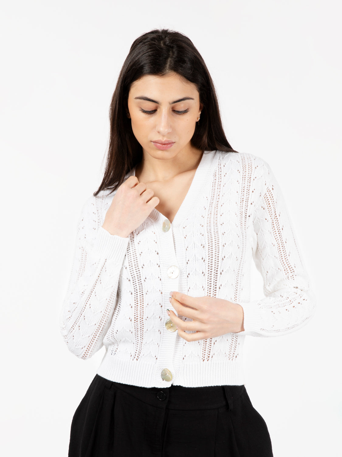 White perforated cotton cardigan