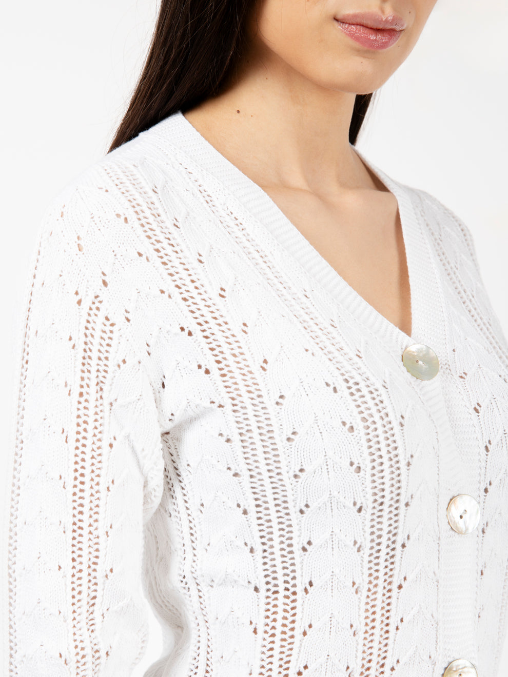 White perforated cotton cardigan