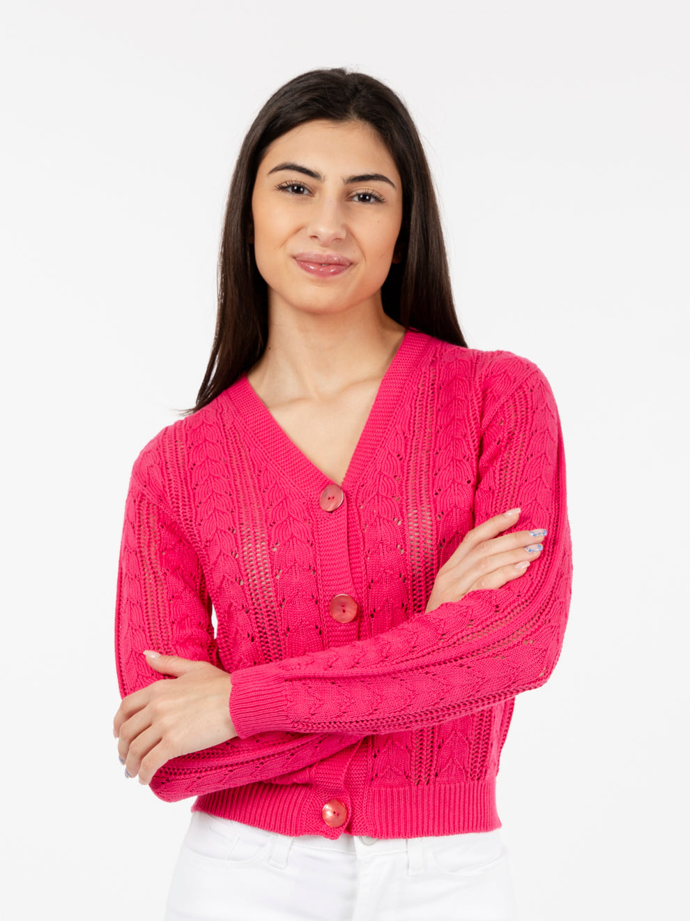 Strawberry openwork cotton cardigan