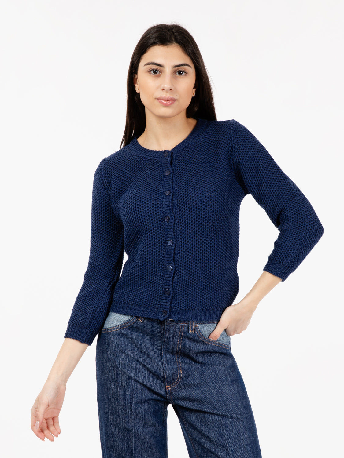 Blue 3/4 Knit Cardigan